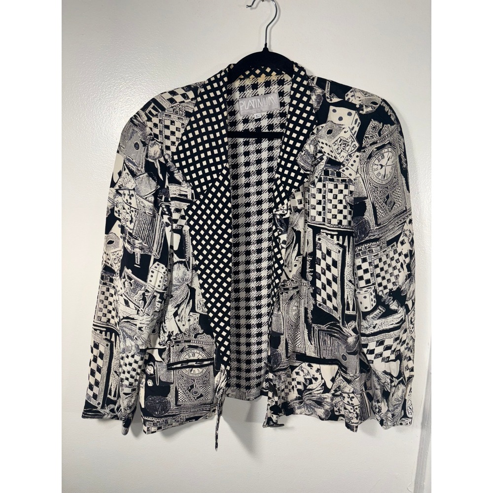 Vtg Dorothy Schoelen Platinum Blazer Womens Sz L Maximalist Casino/Gambling 90s